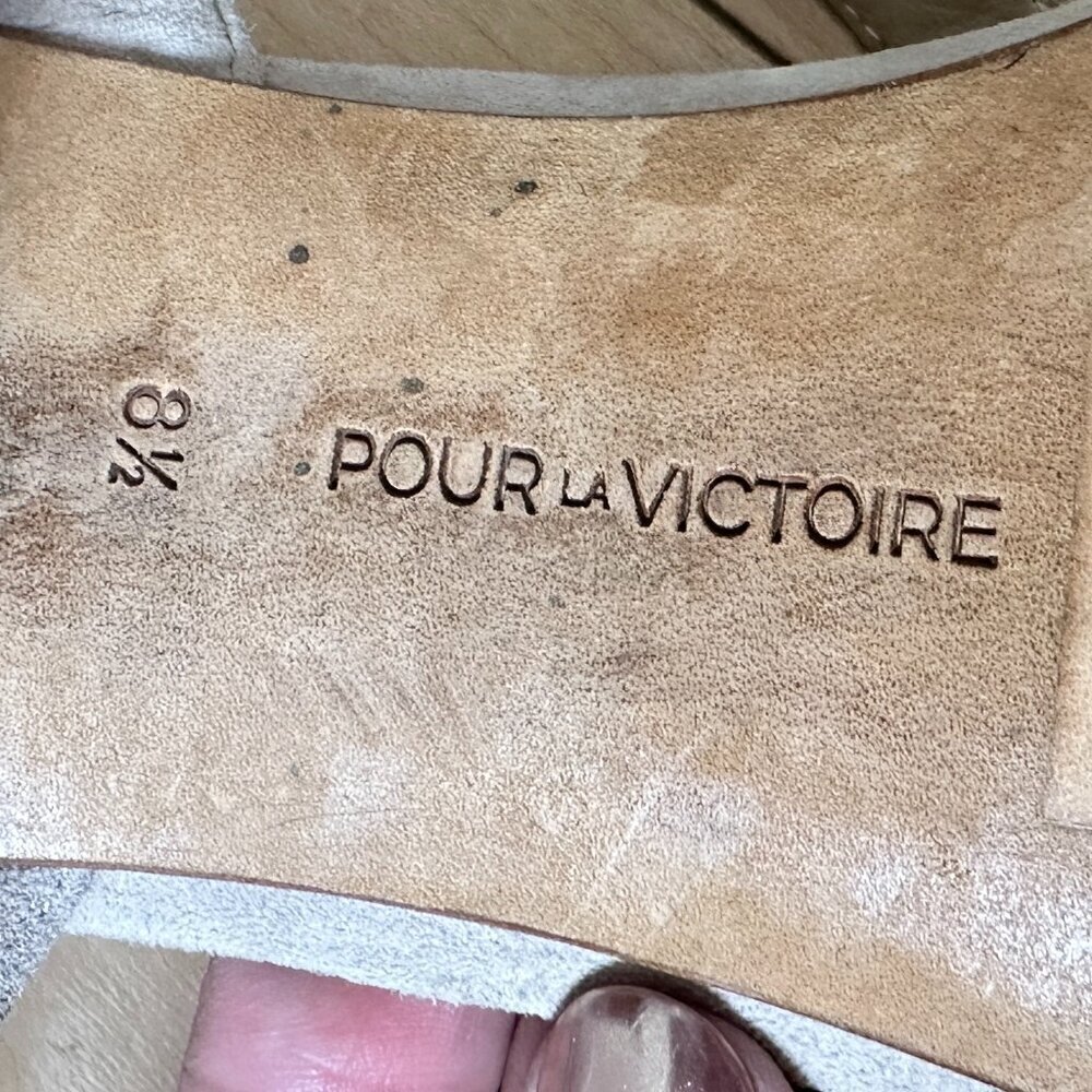 POUR LA VICTOIRE Wrap Up Suede Neutral Nude Sandals Cork Heels Size 8.5 - Picture 12 of 16